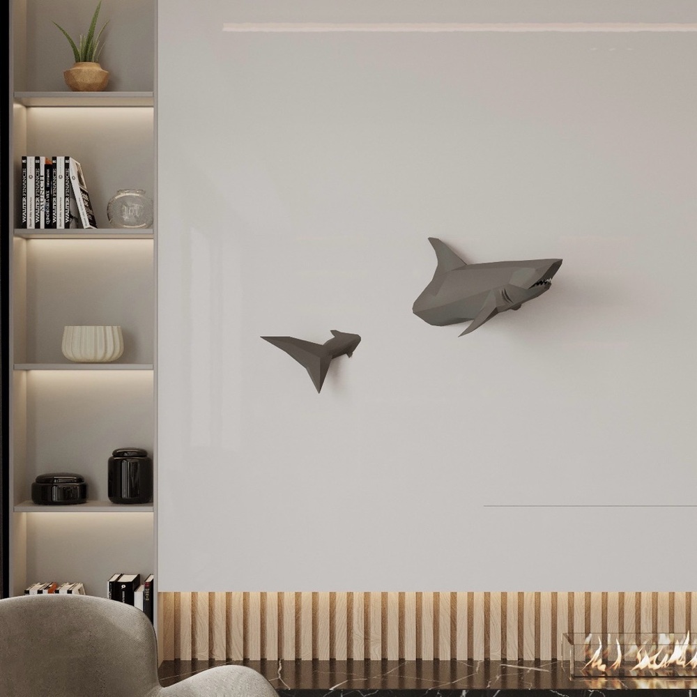 🦈 Modern 3D Shark Wall Art | Geometric Coastal Sculpture | Indoor Outdoor 🦈